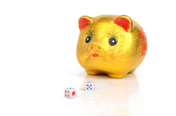 Piggy bank and dices
