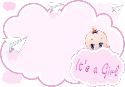 Neonata Sfondo Nuvola-Baby Girl Cloud Background-Vector