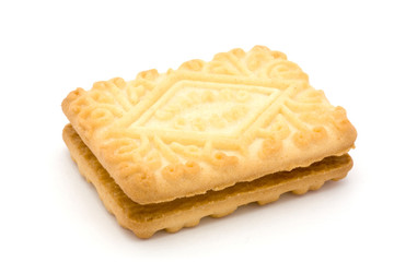 Single cream filled biscuit over white
