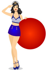 Pin-up girl holding placecard
