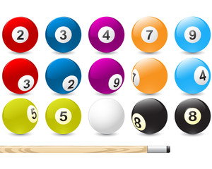 Billiards - pool balls in different sizes and perspective