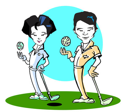 asian golfer couple/clipart