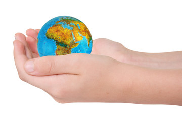 hands with a globe. Concept for environment conservation.