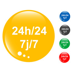24h (24 hours) button set of colored glossy icon