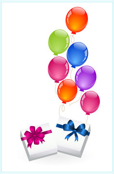 Gift boxes with colorful balloons