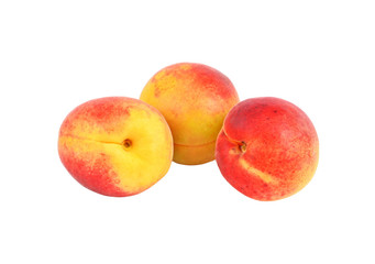 Three ripe apricot, isolated on white background