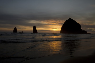 Sunset over Haystack Rock in Cannon Beach