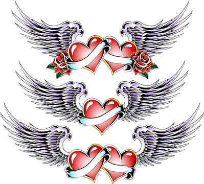 Naklejki double heart love with wing