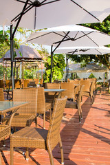 Tables and chairs on patio