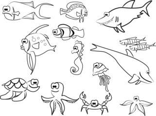 Большой набор морских рыб