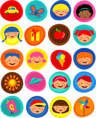cute kids pattern with icons, vector illustration