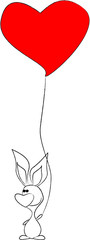 кролик держит воздушный шар сердце