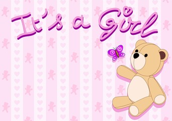 Sfondo Bambina Orsacchiotto-It's a Girl Baby Background-Vector
