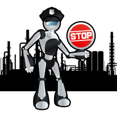 Animated construction site police officer robot illustration