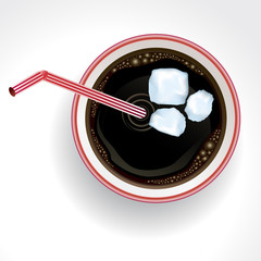 Cold drink with ice cubes and straw vector background