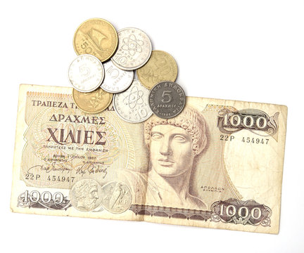 greek drachma and coins
