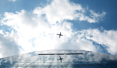 plane on the background of the building