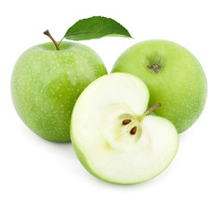 Two green apples and half of apple Isolated