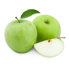 green apples and half of apple Isolated on a white background