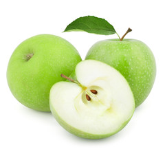 Two green apples and half of apple Isolated