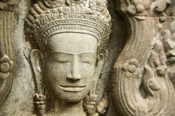 Fototapeta na wymiar Devata twarzy, Świątynia Preah Khan, Angkor, Kambodża