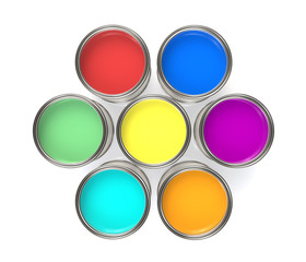 Colorful Paint Buckets, Isolated