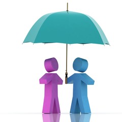 two persons with umbrella on  white background