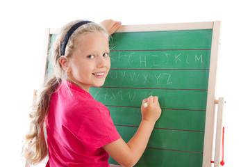 education girl writing on blackboard