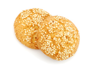 Two cookies with sesame isolated on white background