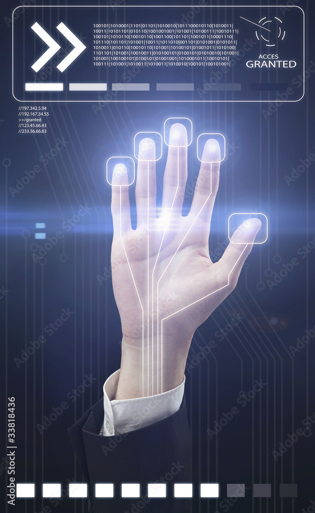 Poster technology scan man's hand for security or identification