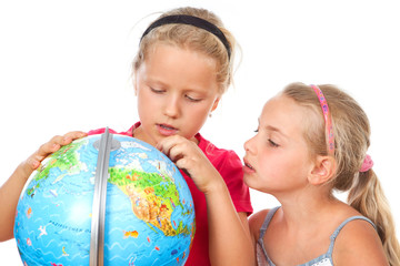 girl explore the world globe