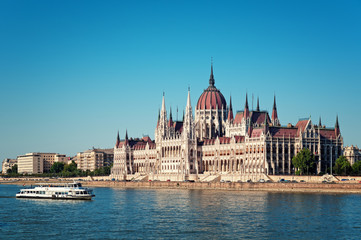 Fototapeta na wymiar Hungarian Parliament and River Danube.