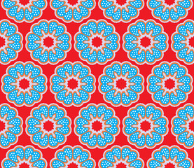 Seamless pattern with flowers with polkadots