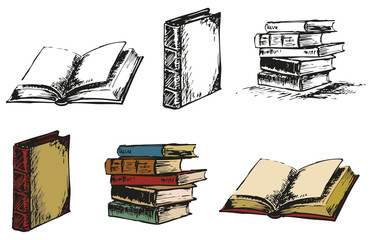 Naklejka premium Few old books. Pen sketch converted to vectors.