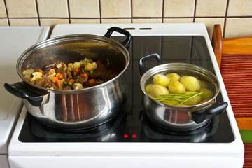 Electrical cooker during the dinner preparation