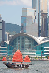 sailboat sailing in the Hong Kong harbor