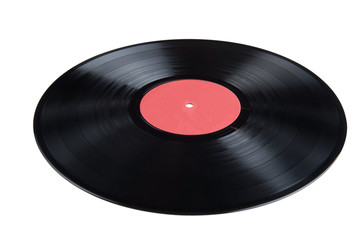 black vinyl record on white