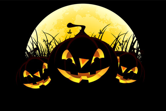 Halloween background with pumpkins and moon