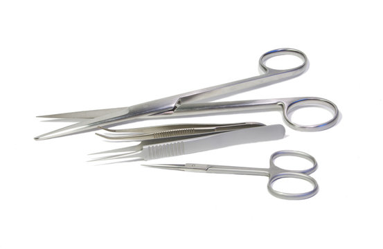 Surgical instruments at white background