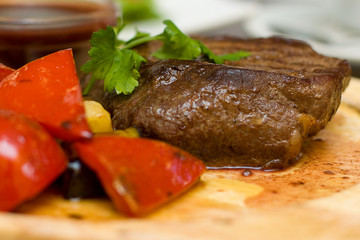 Steak with garnish closeup - Mexican cuisine