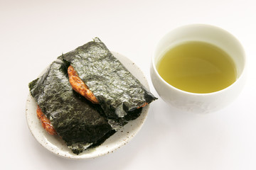 おかき　煎餅　お茶