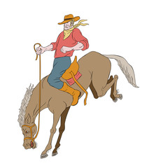 rodeo cowboy reiten bockendes pferd bronco