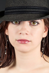 Close-up of woman with hat