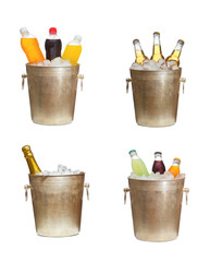 Set with different bottles in ice bucket