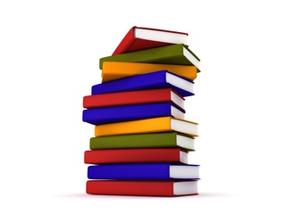 High books stack isolated on white background