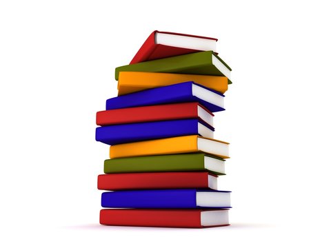 High books stack isolated on white background