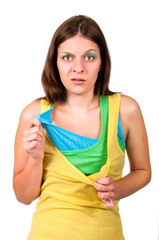 Attractive woman can not decide between different outfits
