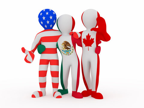 NAFTA. People in color of national flag.