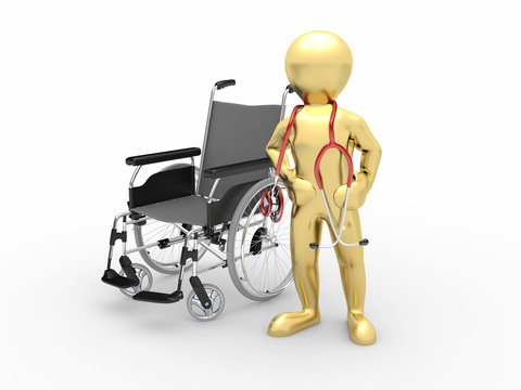 Doctor with stethoscope and  whellchair