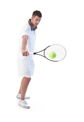 Tennis player doing backhand stroke